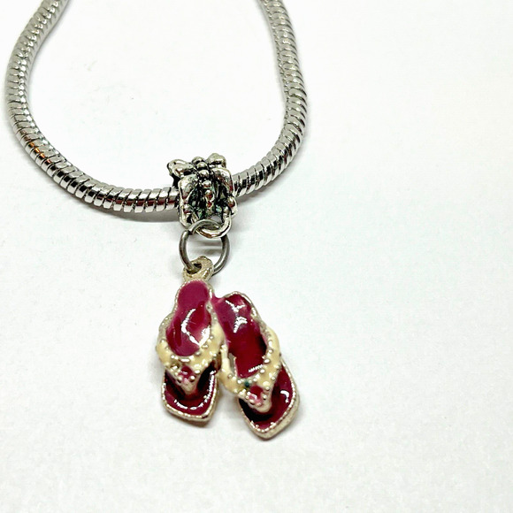 Sandal Flip Flop Vintage Beach Charm Dangle for European Bracelet or Necklace - Picture 1 of 3